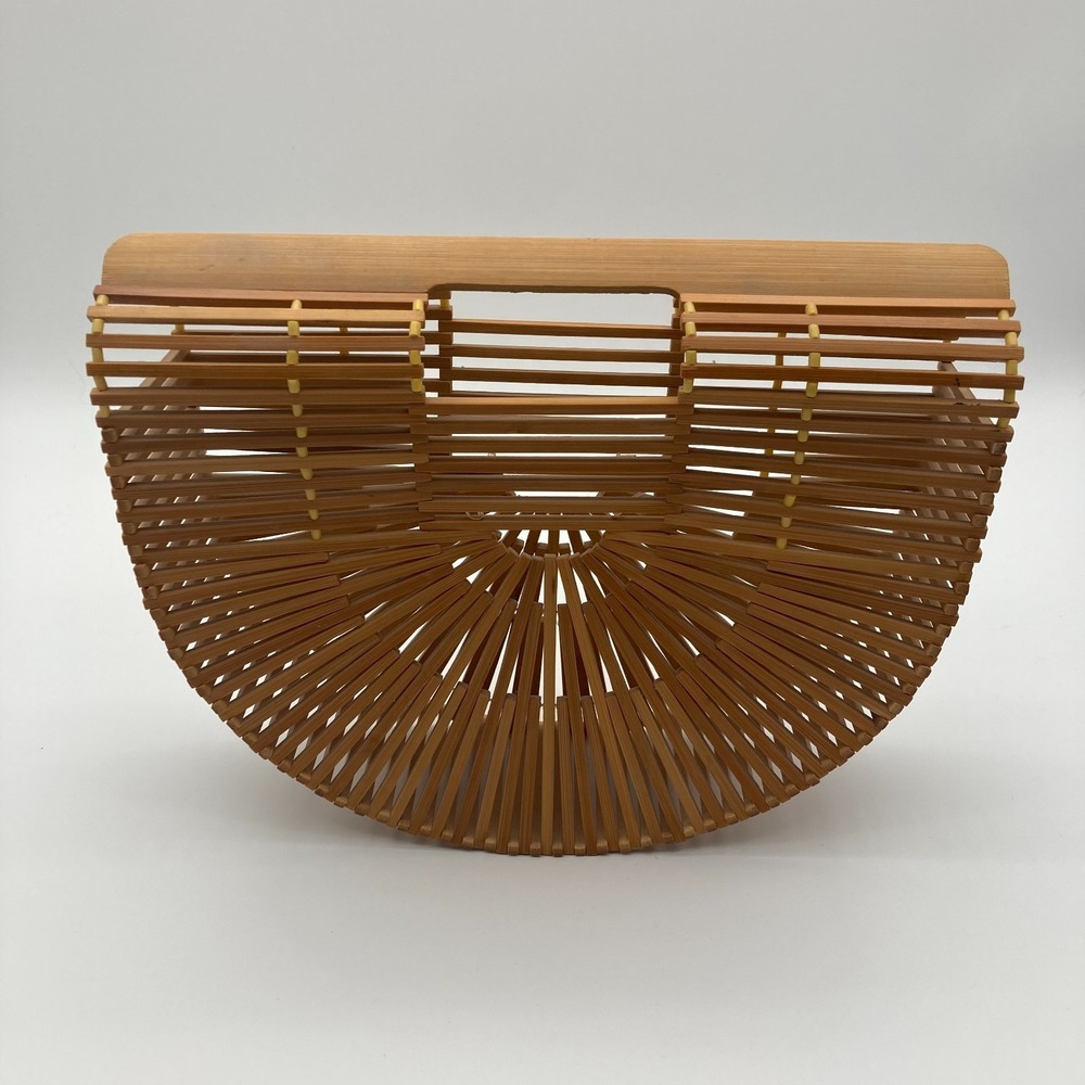 Natural Wood Slat Ark Bag - Small Cage Style Boho Clutch - Summer Handbag